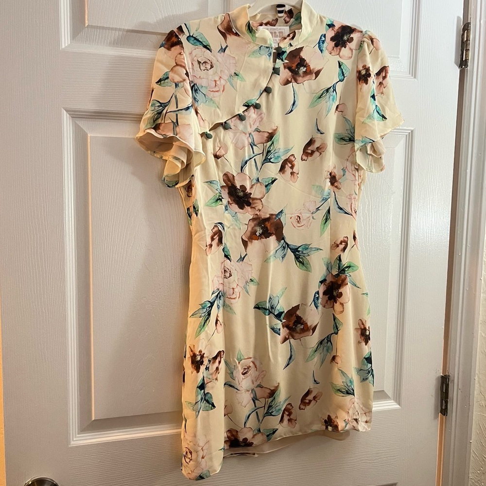 Stone Cold Fox Cream Floral Mini Dress with Teal and Brown Accents - Picture 2 of 8